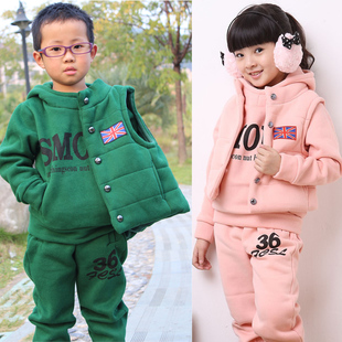  新年元旦童装棉衣卫衣三件套冬装男女童冬中性大童三件套装加厚绒