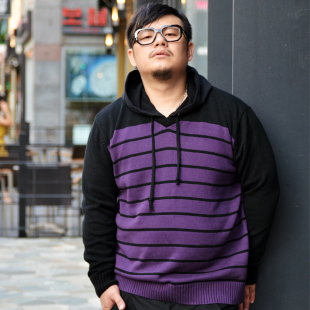  JSmix胖胖星球大码男装条纹连帽针织衫X1074加肥加大男士毛衣