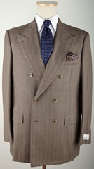 公价33900！意大利顶级手工Belvest棕色条纹双排扣西装套装52 180