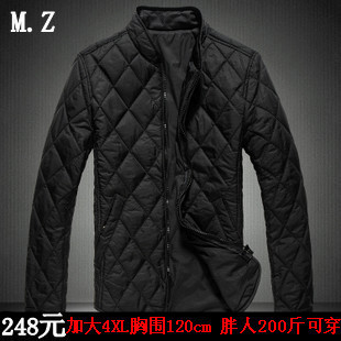  春装胖人特大号修身薄棉服男式棉衣男加大码菱形外套衣服潮