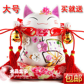 淘金币 日本正版 道乐堂招财猫 华丽樱花猫 红大号 储蓄罐/情人节
