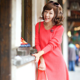 天使之城 2012新款春装 明媚圆领花朵针织连衣裙女 YH1237##