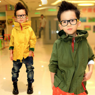  春装新款韩版儿童男童装 休闲撞色拉链中长款风衣外套Y12564