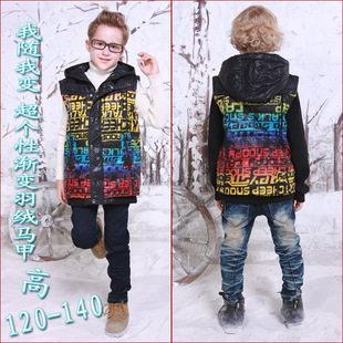  男童冬装羽绒服马夹太阳雪人 儿童外套宝宝背心 宝宝字母上衣
