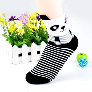  韩版创意短袜卡通袜 可爱熊猫袜 条纹女袜子 全棉短筒袜 10双包邮