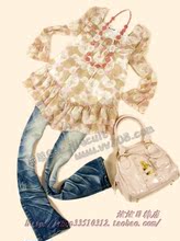 浅草 A.G.S.D清雅黄色/粉杏色碎花雪纺校尖脚设计秋款娃娃装