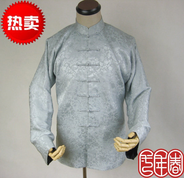 【武術人】真絲小龍銀色連袖款唐裝男士上衣 中式男裝 長袖外套在類目 男裝, 民族服裝中 - 來自Buy2taobao.com提供專業的淘寶代購服務
