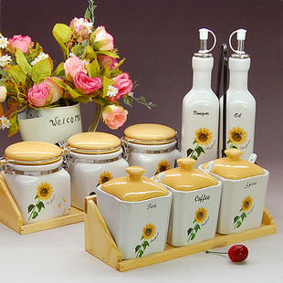 厨房用品 欧式田园风格 嫩黄调味瓶罐系列 8件套 厨房用品 欧式田园风格 嫩黄调味瓶罐系列 8件套