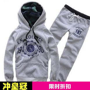  男士加厚款休闲运动套装加绒女连帽卫衣情侣服户外秋冬装卫裤外套