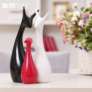  现代家装饰品 陶瓷工艺品 结婚礼物三口之家鹿 婚房摆件 爆款热卖