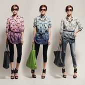 Female diary 2012 spring new getting into printing sleeve shirt 311361Y (send belt)