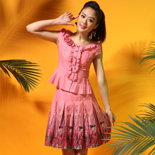 2012清庭女专柜正品夏装新款淑女印花修身套装A-12150