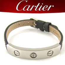 Cartier Cartier pulsera de plata con incrustaciones de piedra cinturón de cuero