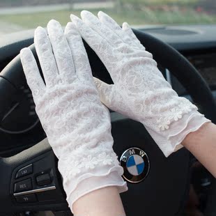【图】蕾丝防晒手套 女 夏季 短款防紫外线开车骑行遮阳双层薄手套白色价格_新款_图片
