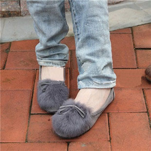 特价兔毛单鞋圆头平底平跟鞋牛筋底平底鞋韩版女式船鞋休闲鞋