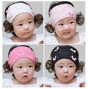  新款韩国蝴蝶结假发发带 儿童蕾丝发带 婴儿发套 宝宝头套