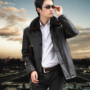  皮衣男士真皮羽绒服男式绵羊皮海宁羽绒皮衣男装修身皮外套新品厚