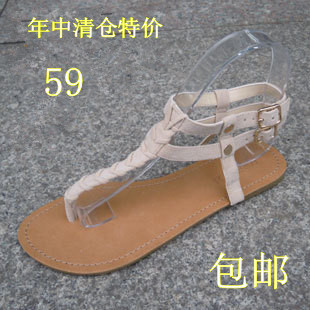  开心赚宝  欧美夹脚平底凉鞋 人字罗马拖鞋 夹趾平跟甜美淑女鞋