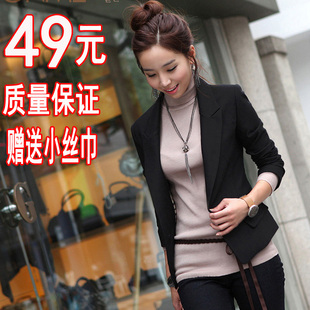  春装新款女装韩版女士黑色大码小西服修身小西装小外套女短款