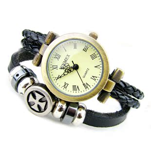  Enmex女表 复古表 朋克表 圆十字架 真皮手表 个性手表 男