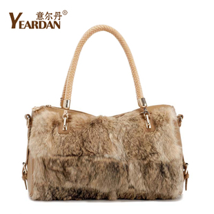  意尔丹秋冬女包包新款皮草兔毛毛女士包包手提斜挎单肩包特价