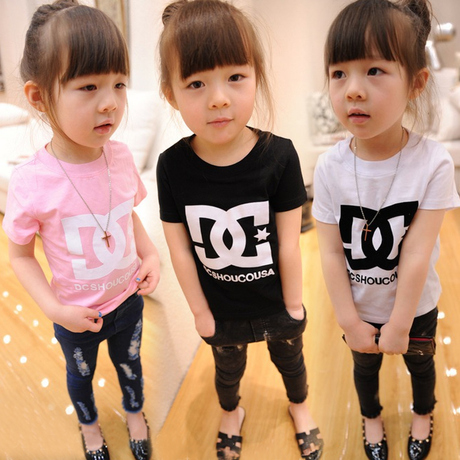 儿童装女童男童粉色黑色白色短袖T恤宝宝夏季