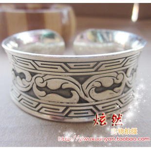  民族风情藏银苗纹银饰品纯手工复古宽时尚手环 苗银手镯 浪花朵朵