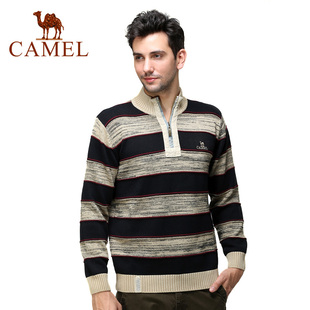  camel骆驼 男士毛衣 正品 立领条纹 商务休闲针织衣 2F09006