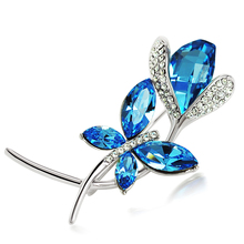 茗琳正品 采用施华洛世奇元素舞蝶戏花水晶胸针 胸花 别针 韩国