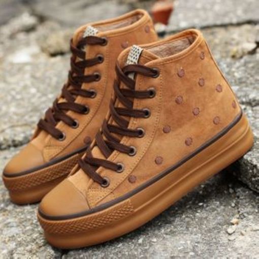 松糕底韩版高帮帆布鞋...