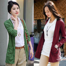styleonme 2012春装新款韩版女装特大码中长款针织衫针织开衫外套