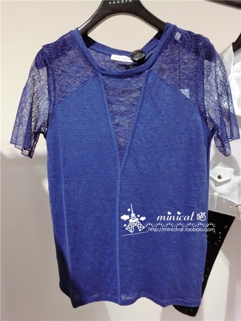 法国代购 sandro 2014夏 宝蓝色 简单百搭蕾丝