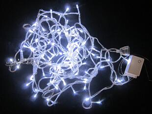  彩灯白灯新年彩灯 常亮带尾插10米长100头白光LED灯 春节装饰灯