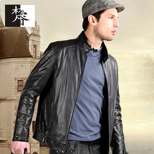  梵睿男装春装新款男士时尚休闲真皮皮衣 男 立领皮外套 正品
