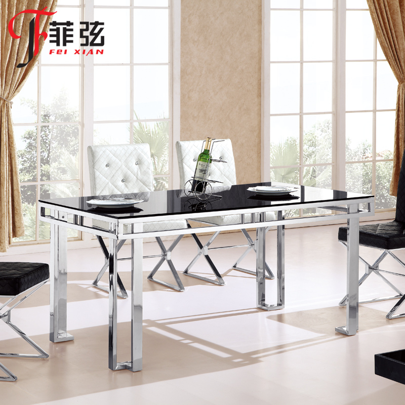 现代简约钢化玻璃不锈钢餐桌椅组合钢琴烤漆餐厅桌椅子小户型餐台