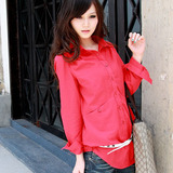 罗衣2010新品 休闲秋装 长款宽松全棉 长袖衬衫女上衣H8533