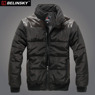  belinsky男士加厚棉衣冬男装男士短款PU皮棉衣潮韩版棉服外套