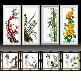 缪斯正品专卖印花布十字绣套件客厅新款梅兰竹菊方版四联画四君子