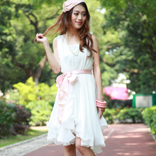 包邮 夏装雪纺裙2012新款连衣裙 夏季气质淑女V领真丝裙子三件套