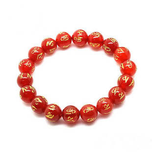 开光极品红玛瑙六字真言手链求子助孕补火消灾辟邪
