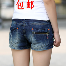 2012夏季 韩版牛仔短裤 女款 复古拉链显瘦磨<span class=H>破洞</span>低腰热裤潮 包邮