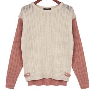 Korea genuine buying spring clothing women's Europe and  wind twist spell colour Raglan DCF casual round neck long sleeve knit shirt