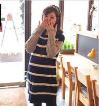 怀孕衣服2012新款孕妇装韩版春装长款条纹春天毛衣裙针织衫春秋