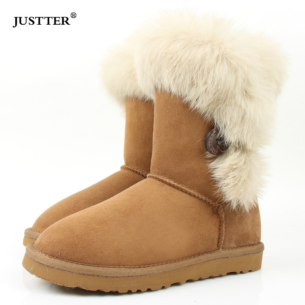 【Justter】2012(清仓)羊皮毛一体中筒兔毛雪地靴子 女款7814栗色