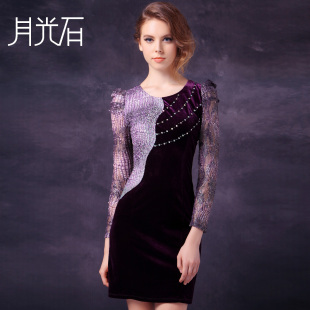  【秘密的谎言】秋装新品 蕾丝丝绒拼接 秋款长袖连衣裙O1L1559