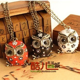  E4062 欧美外贸饰品 复古可爱镂空 滴油 猫头鹰 长款项链 多色