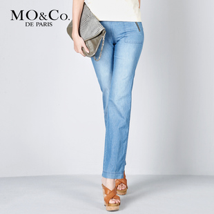 MO&Co. 摩安珂 2012春夏新品 M112JEN04复古水洗白牛仔裤长裤moco