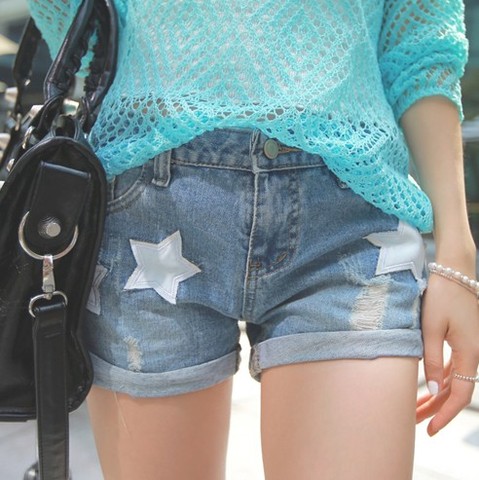 GK<em>韩国</em>代购正品缪斯<em>女神</em>简单五角星<em>牛仔短裤</em>