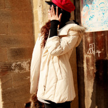 AS安都 2011冬 新款女装糖果色斜门襟中长毛领棉服 9158234