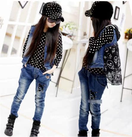 2014<em>女</em>童装春装新款<em>儿童春季</em>韩版<em>牛仔</em>装中大